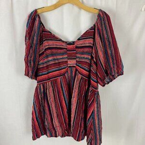 BloomChic Multicolor Striped Baby Doll  Boho Style Blouse Top Women's 18/20.